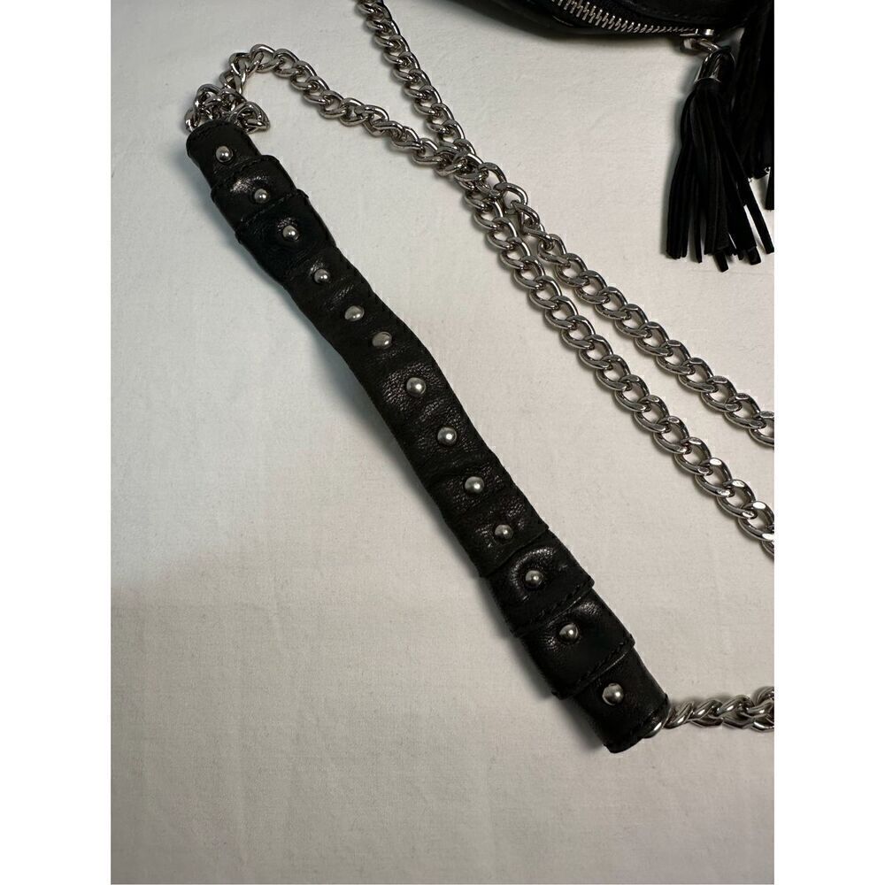 Pour la Victoire black leather round crossbody silver studded chain strap M-1162 - Picture 5 of 13